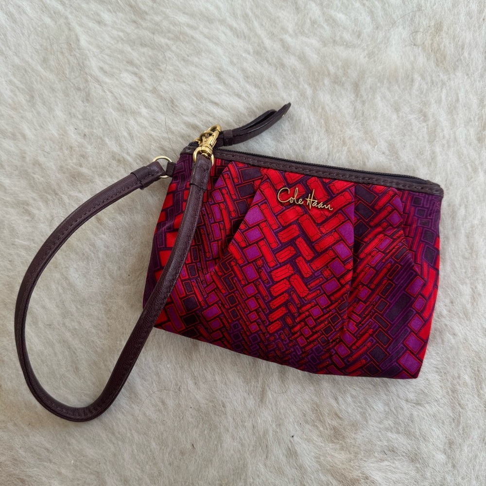Cole Haan Satin Wristlet Psychedelic Colors with Gold-toned Hardware